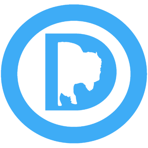 Blue circle around a D that has a bison front end for the middle.